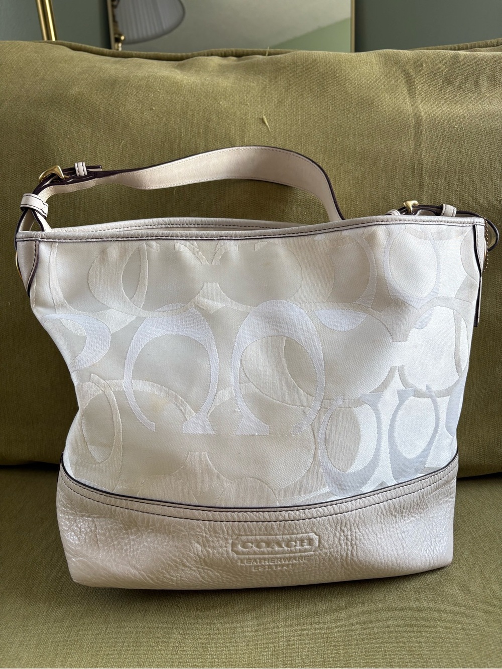 Coach Cream Signature Jacquard Shoulder Bag